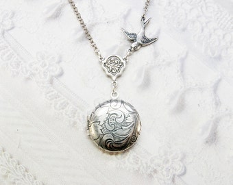 Silver Locket Necklace - Little BIRD LOCKET - Miniature Locket - Baby Locket - Jewelry by BirdzNbeez - Wedding Birthday Bridesmaids Gift