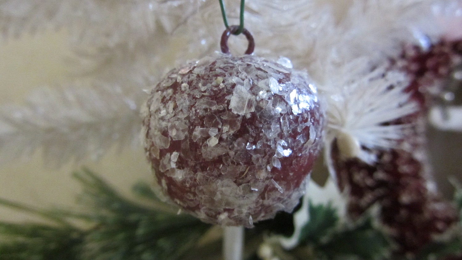 Vintage Style Spun Cotton Plum Ornament Burgundy Red Small