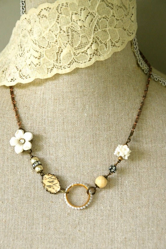 Mon Cheri.shabby chic french floral charm necklace.