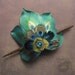 Peacock Feather Fan Large Leather Hair Slide With Featherwork And Beaded Cabochon