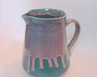Wheel Thrown Pottery Pitcher in Teal and Pink