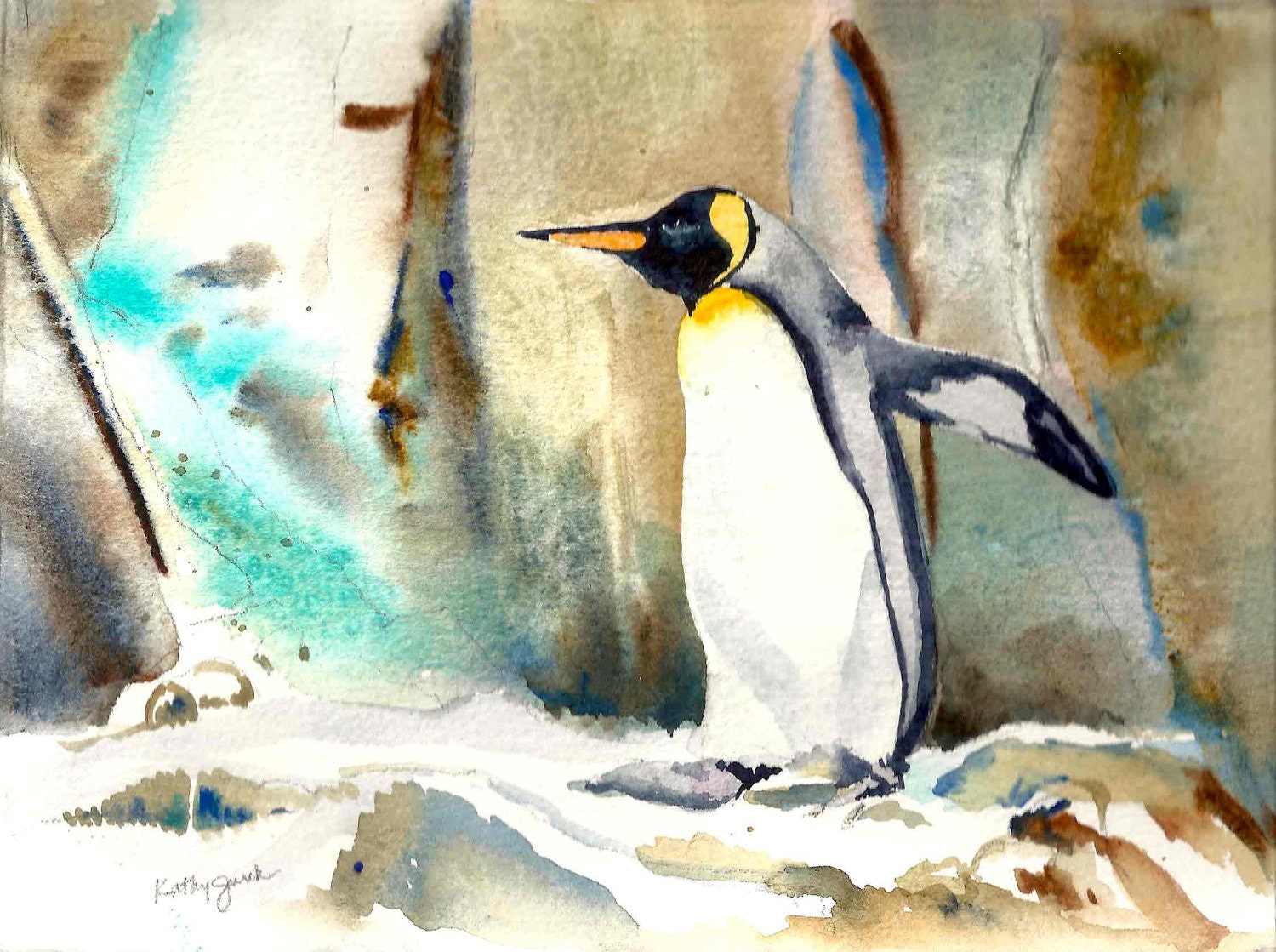 ORIGINAL Penguin Watercolor Art Painting SFA by kathyjurek on Etsy