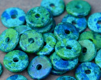 10 Mykonos Greek Ceramic Aegean 13mm Round Disk Donut Beads