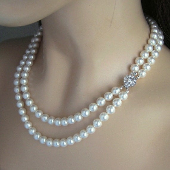 Wedding Jewelry Double Strand Pearl Necklace by JaniceMarie