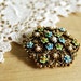 Vintage ART Brooch Enamel Flowers and Faux Pearl Signed Costume Jewelry