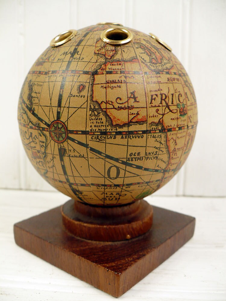 Vintage Globe Pencil Holder Old Olde World by vintagegoodness