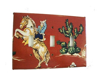 retro cowboy triple light switch plate vintage 1950's rockabilly country western kitsch