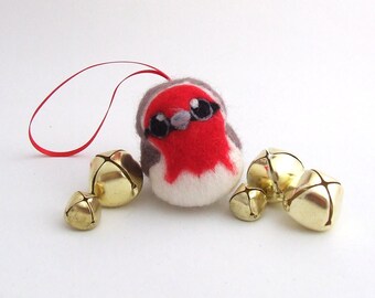 Robin Christmas Tree Decoration Needle Felted Robin Bird 1 Supplied