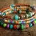 Jasper, Amazonite, Coco Shell, African Glass and Indian Charms Beaded Leather Bangle Set