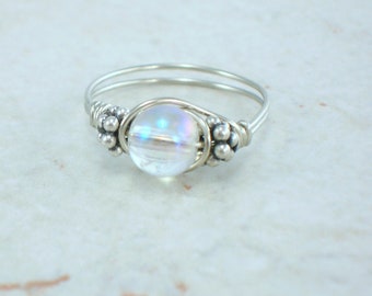 Sterling Silver Mystic Quartz and Bali Bead Ring