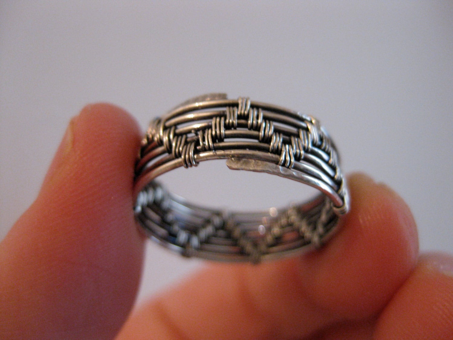 Wire wrapped ring men's women's sterling silver