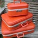 Vintage 1970s Era 3 Piece Orange Tangerine Trojan Luggage Suitcase Set with Train Case