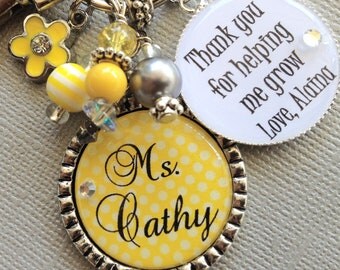 PERSONALIZED, Teacher Gift, thank you for helping me grow, teacher appreciation, inspirational quote, daycare, babysitter, apple charm