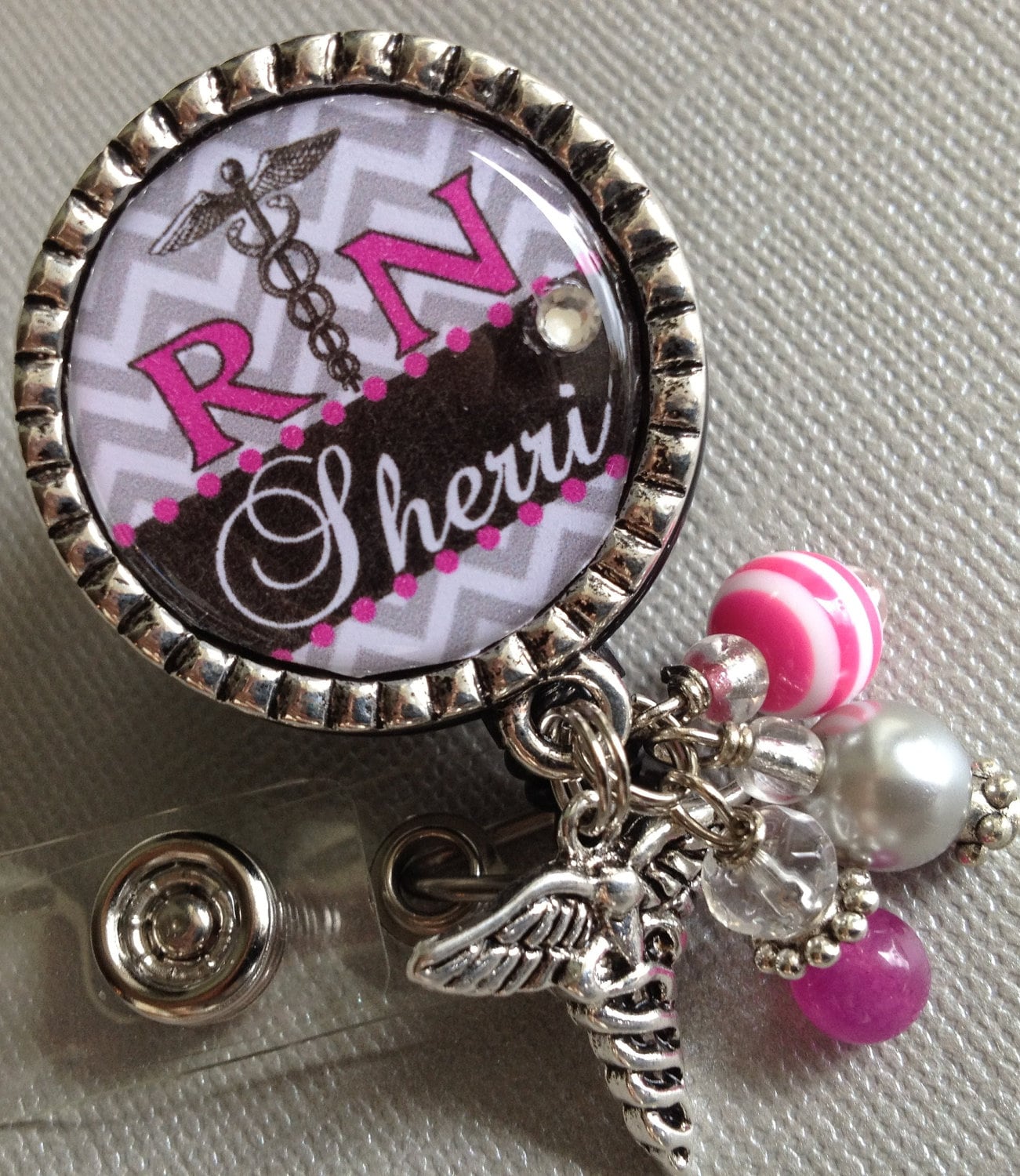 RN Nurse ID Badge Reel Personalized Chevron geometric print