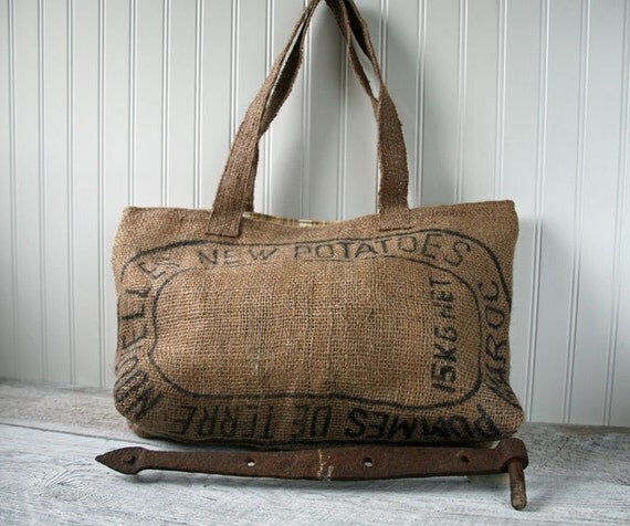 French Burlap Tote Market Bag Tote Bag Beige by LordAndBelisle