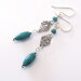 Turquoise Gemstone Earrings, Fine Silver Diamond Shape, Sterling Hooks, Long Dangle