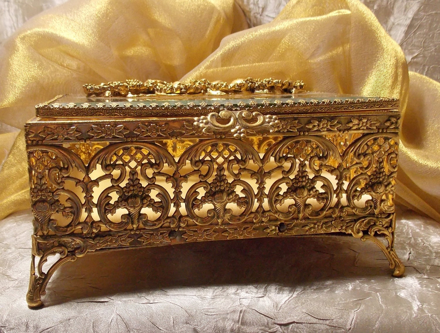 Vintage Gold Ornate Jewelry Box by TheEclecticDiva on Etsy