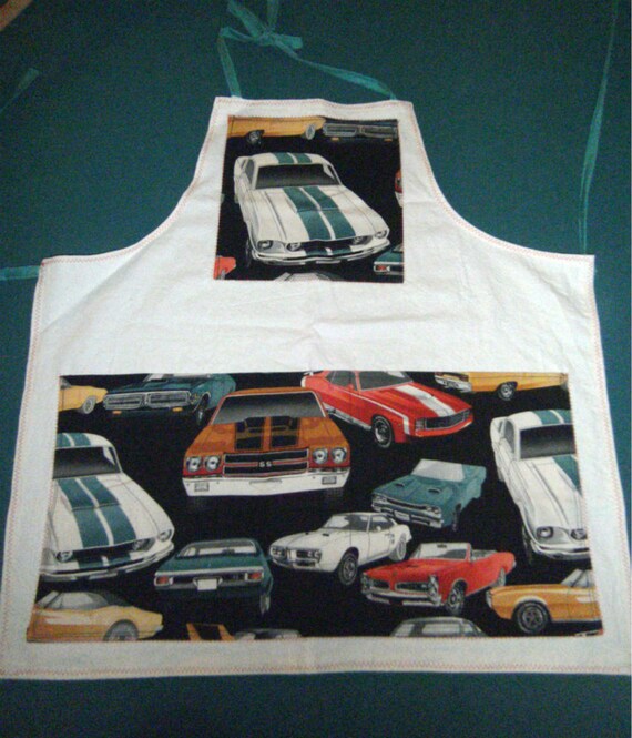 Classic Muscle Car Apron Adult Size 2 Pocket Mens Apron