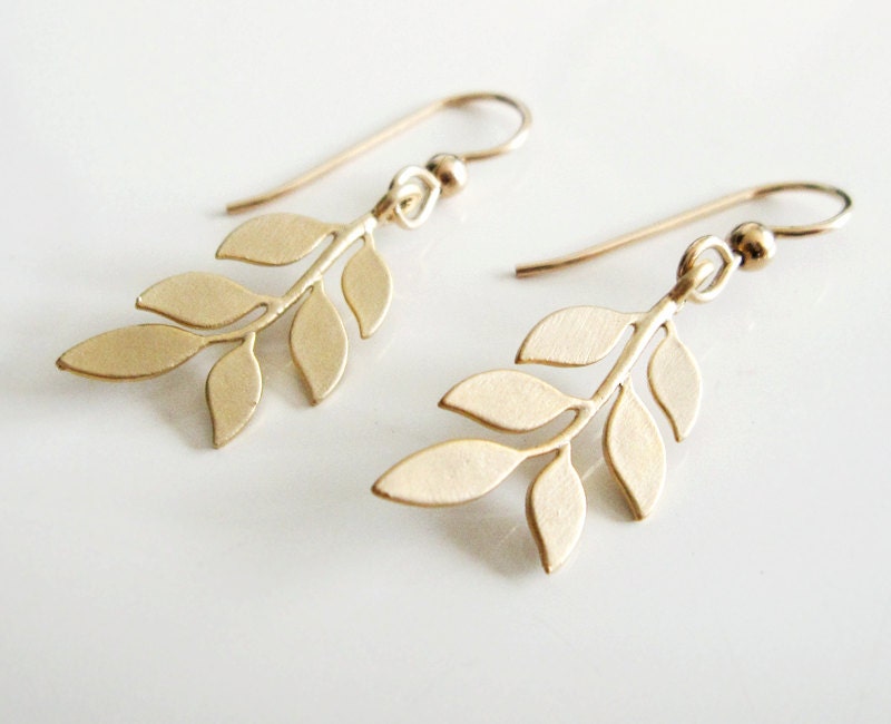 Small Gold Leaf Earrings / Gold Tree Branch Earrings / Simple
