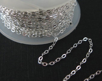 925 925 Sterling Silver Chain, Unfinished Bulk Chain, Thick Cable Flat Oval, Cable Chain( 100 feet or 1200 inches)- Save 15% - SKU: 101043