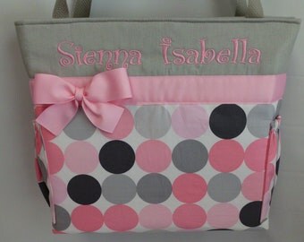 Disco Dot PINK and Gray ... Diaper Bag set ... Personalized FREE .. Bottle Pockets
