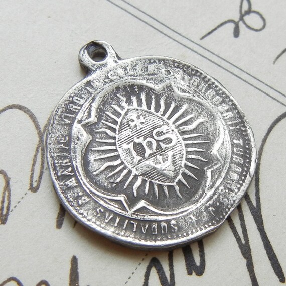 Fine Silver IHS Jesuit Medal Holy Name of Jesus Hand-Cast