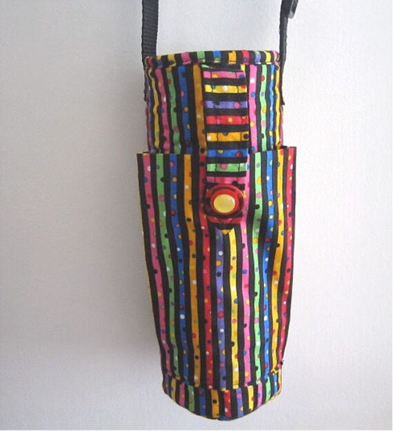 Water Bottle Tote with Pocket Quilted Hand Made by Vintage4U