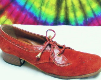 7-7.5 vtg 70s brown suede FLORSHEIM lace-up oxfords shoes