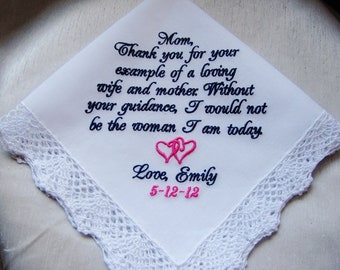 Mother of the Bride Handkerchief Personalized, Custom Hankie, Hanky