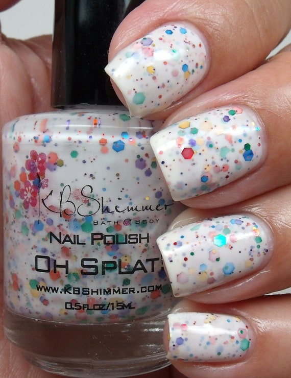 Oh Splat White Glitter Nail Polish with Rainbow by KBShimmer