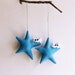 Tree decorations,Two blue stars with owl, Felt Decoration wall hanging. Christmas ornament, Home decor for christmas