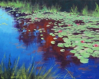 LILY POND PAINTING Original Painting Landscape art by listed artist Graham Gercken