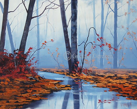 Fall Painting Autumn Artwork Oil on canvas River Fine Art