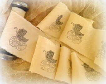 Hand Stamped Muslin Baby Carriage