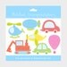 Transportation clipart, stitched - gingham fabric cars, hot air balloon, helicopter, truck, plane, blimp for personal and commercial use