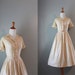 Vintage 50s Dress / 1950s Nude Cotton Eyelet Dress / 50s Full Skirt Shirtwaist