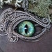 Gothic Steampunk Evil Cat Eye Pendant with Gold Green Blue glass eye