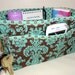 Purse Organizer Insert/4" Enclosed Bottom/Brown & Teal Damask