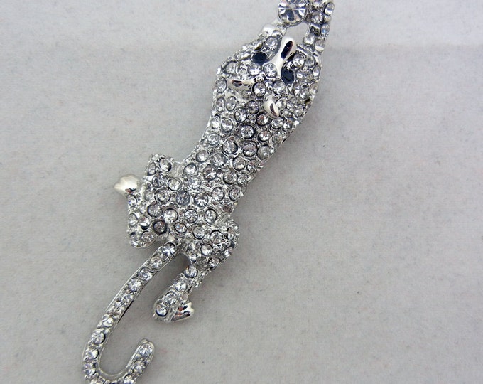 Silver-tone Leopard Panther Pendant with Rhinestones