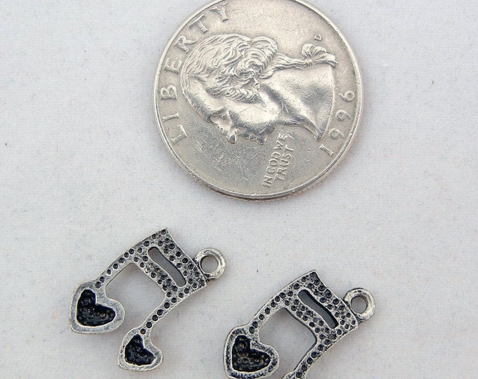 Small Pair of Antique Silver-tone Red and Blue Rhinestone Musical Note Charms