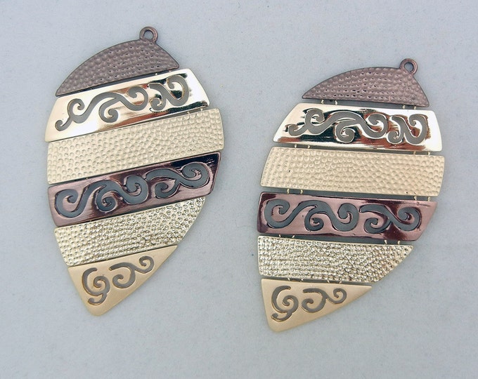 Large Tribal Shield Shaped Two-tone Textured Drop Charms