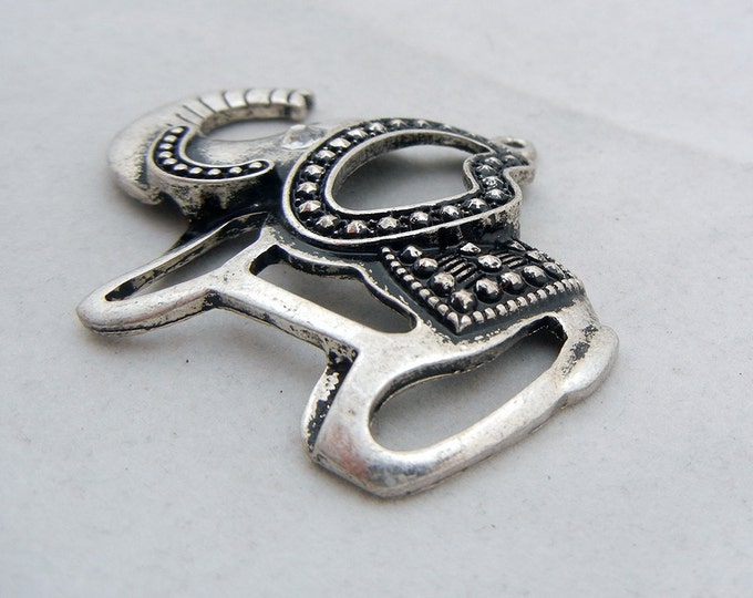 Burnished Silver-tone Cut-out Elephant Charm Rhinestone Eye