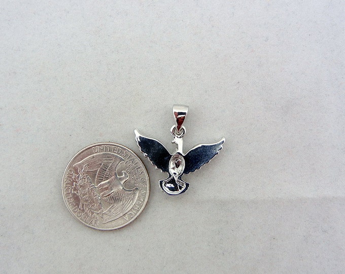 Silver-tone Rhinestone Dove Wings Spread Pendant