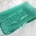 Peacock Feather Imprint Soap Dish in Pale Aquamarine Fused Glass