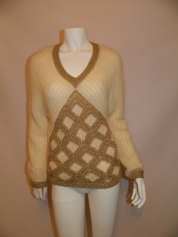 Items similar to vintage 1960s mohair sweater 60s cream gold metallic ...