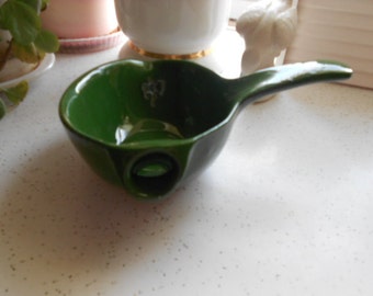 Vintage Heavy Pottery Green Gravy Boat Ladle Style with a pouring spout Marked Cardinal China