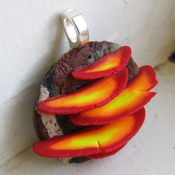 Large Orange, Red and Yellow Sunset Shelf Mushroom Flirty Fungi Necklace