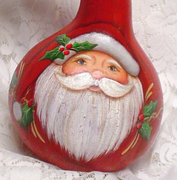 Primitive Gourd Santa Hand Painted Gourd