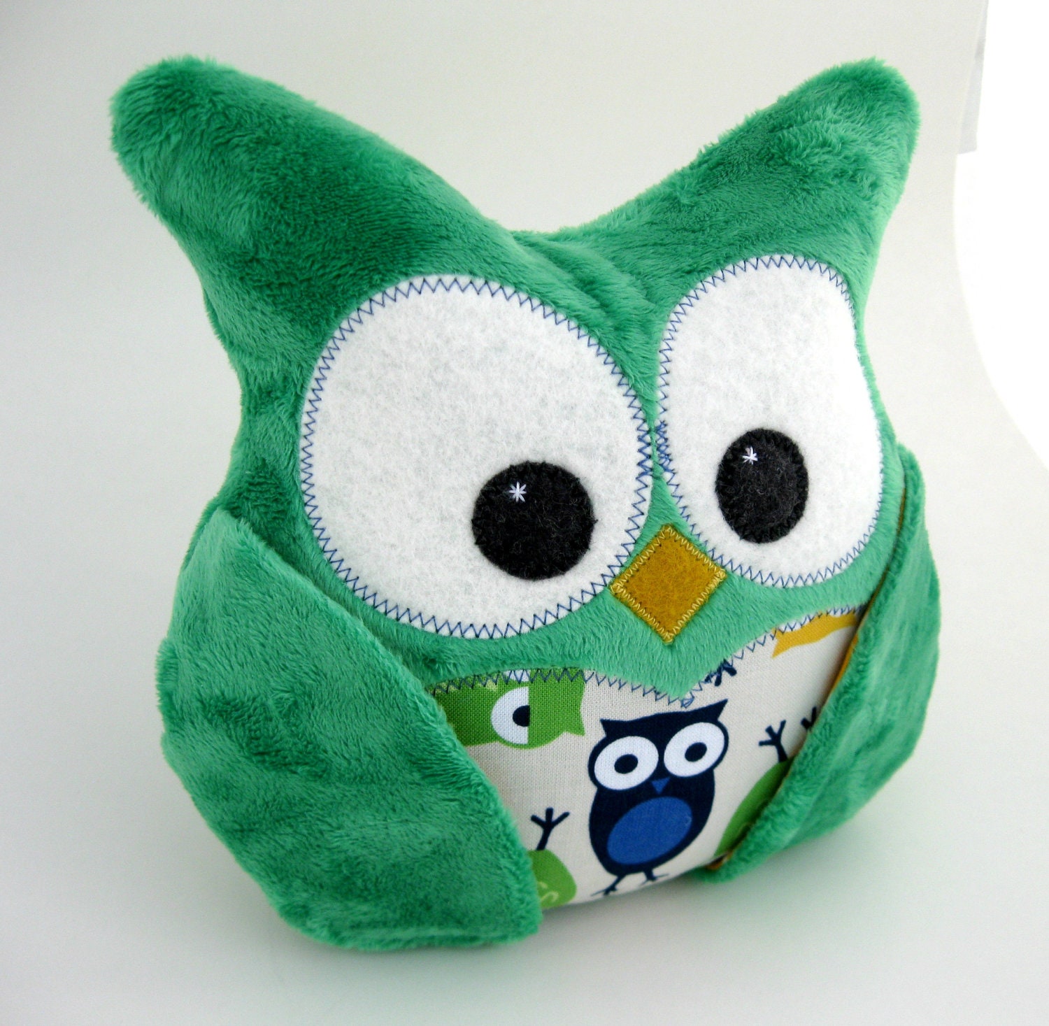 green minky plush owl pillow Robert Kaufman owl fabric