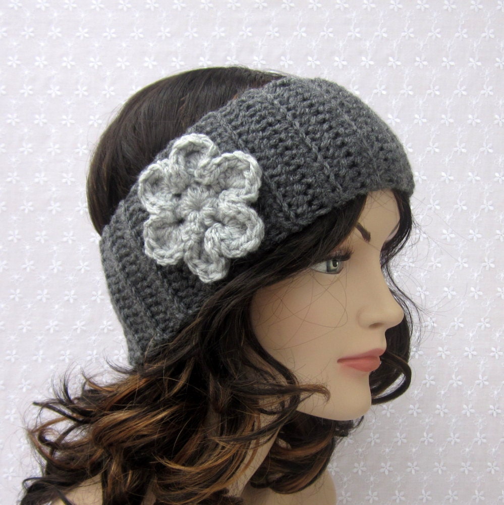 womens crochet with pattern flower headband Ear ColorMyWorldCrochet Warmer Gray Headband by Womens Crochet